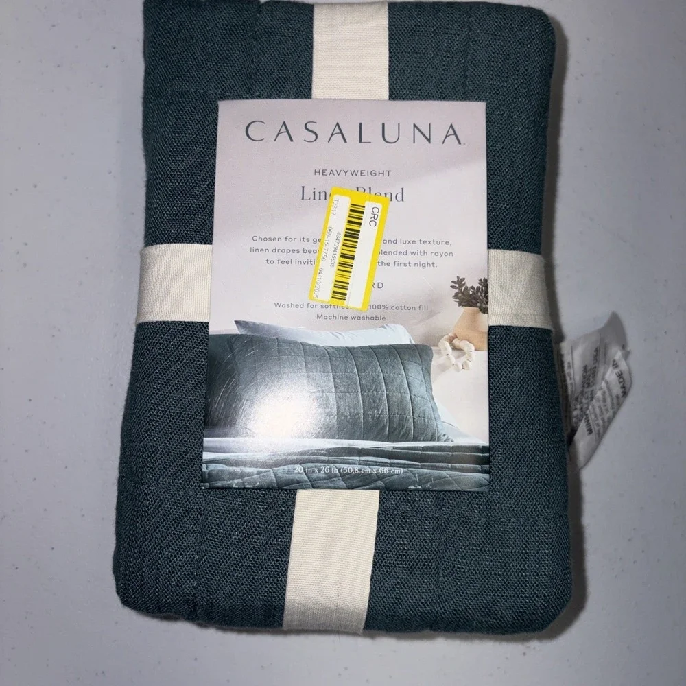 Casaluna Heavyweight Linen Blend Sham Standard Teal Green Zipper Closure